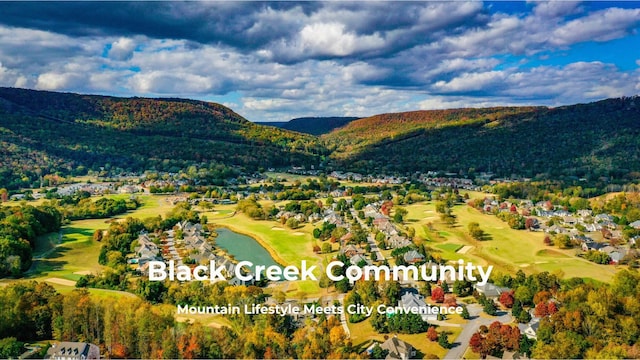 drone / aerial view featuring a water and mountain view