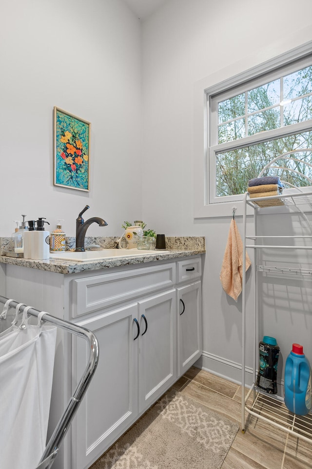 bathroom featuring wood-type flooring and sink