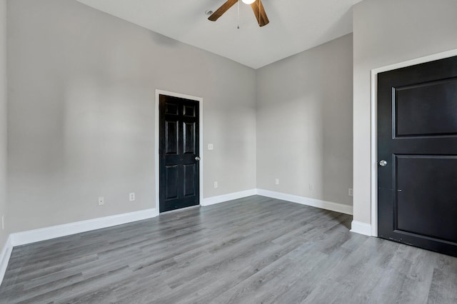 entryway with light wood-type flooring and ceiling fan