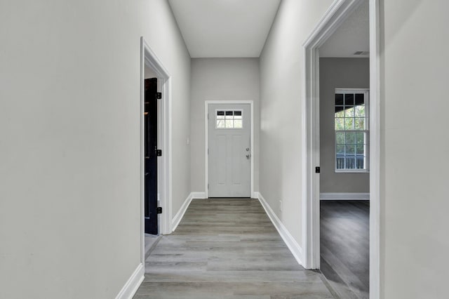 doorway featuring light hardwood / wood-style flooring and plenty of natural light