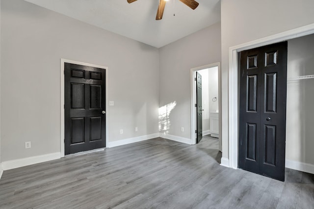 interior space featuring ceiling fan and light wood-type flooring