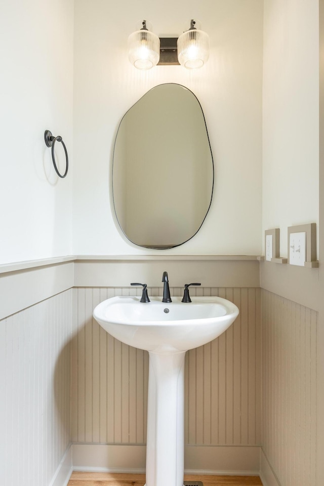 bathroom with hardwood / wood-style floors and sink