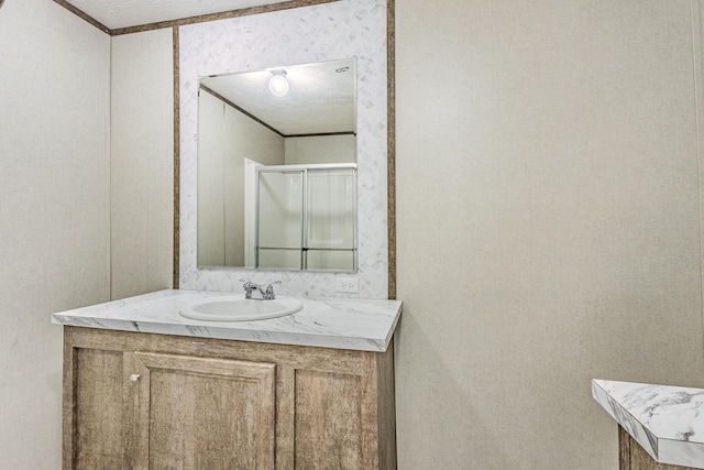 1418 County Road 700, Athens, TN 37303 - bathroom with vanity, crown molding, and an enclosed shower