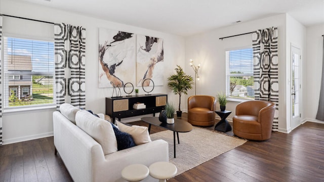 living room featuring dark hardwood / wood-style floors