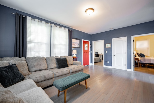 living room with hardwood / wood-style flooring