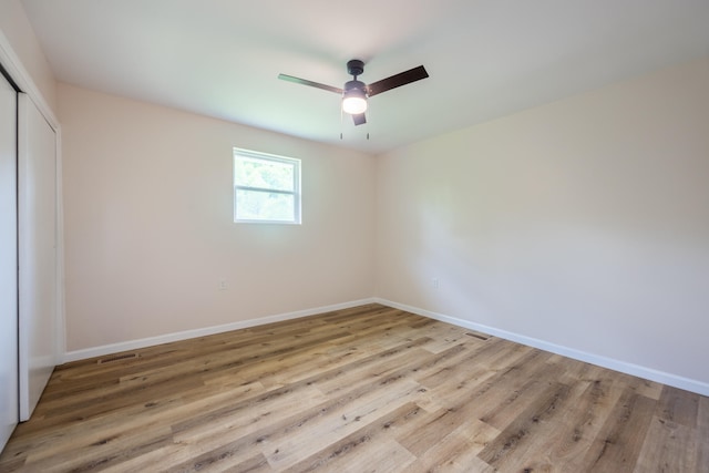 interior space featuring ceiling fan and light hardwood / wood-style flooring