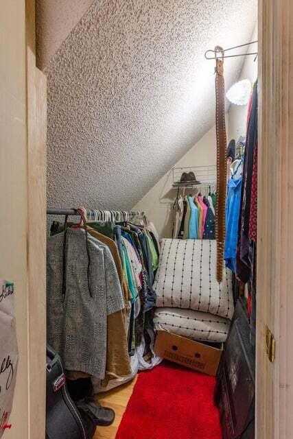 spacious closet featuring wood-type flooring and vaulted ceiling