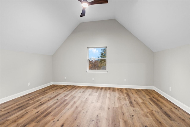 bonus room featuring light hardwood / wood-style flooring, ceiling fan, and lofted ceiling