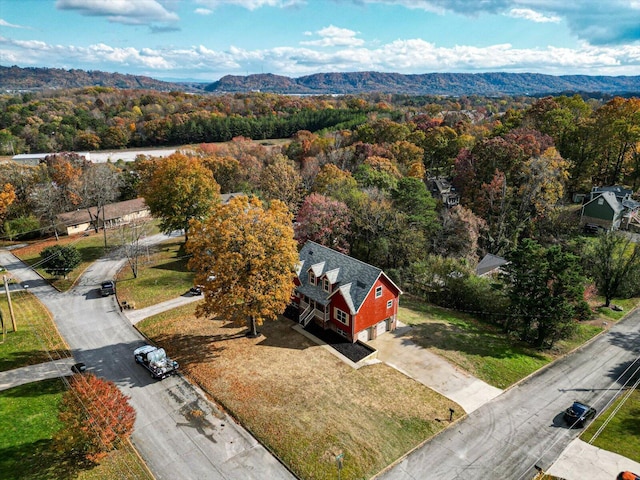 drone / aerial view with a mountain view