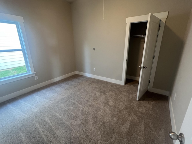 unfurnished bedroom featuring carpet floors and a closet