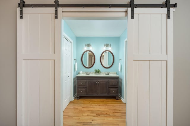 bathroom featuring hardwood / wood-style floors and vanity