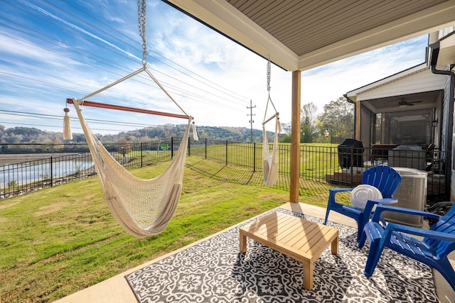 11330 Cape Vw Unit 33, Soddy Daisy, TN 37379 - view of patio featuring a water view, area for grilling, and a ceiling fan