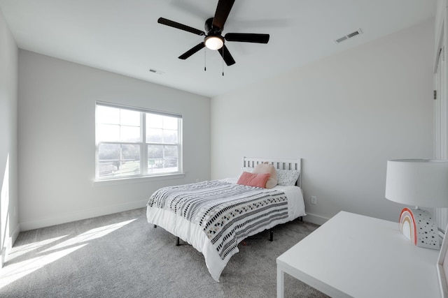 bedroom featuring carpet flooring and ceiling fan