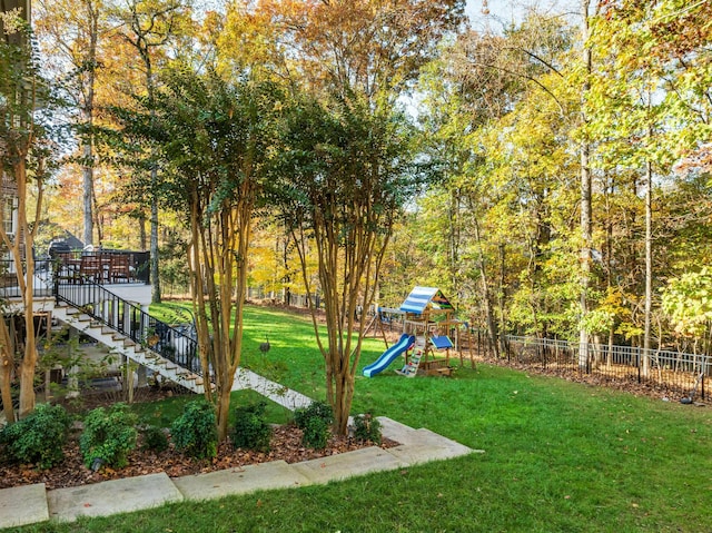 view of yard featuring a playground