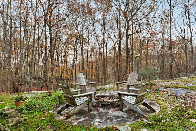 view of yard with an outdoor fire pit