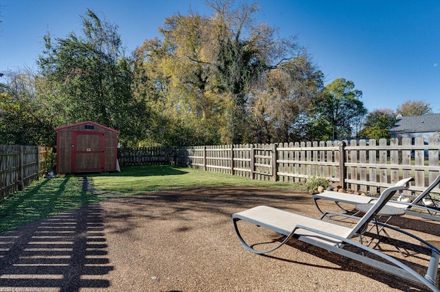 view of yard with a shed