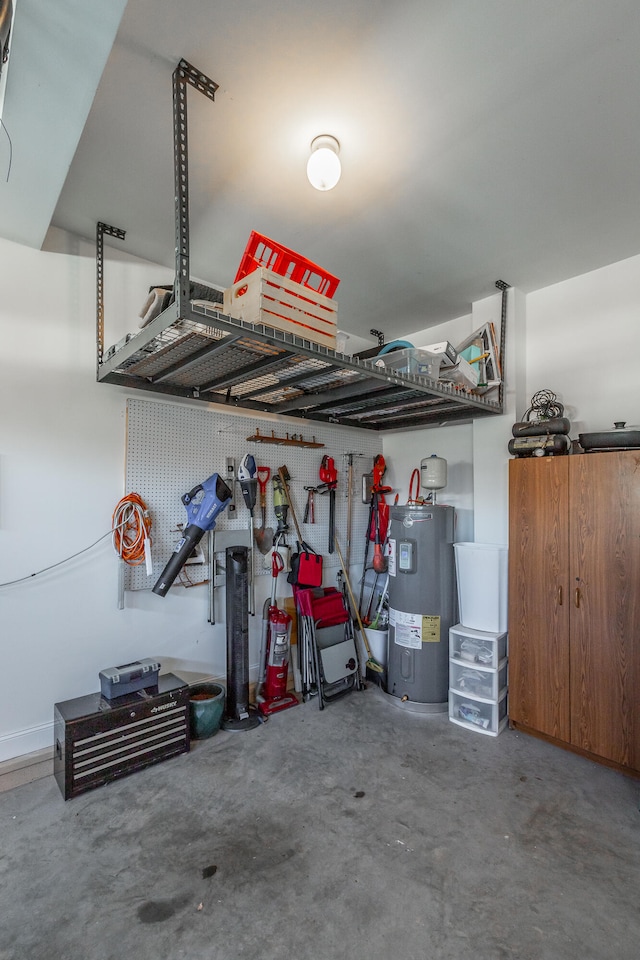 garage featuring water heater