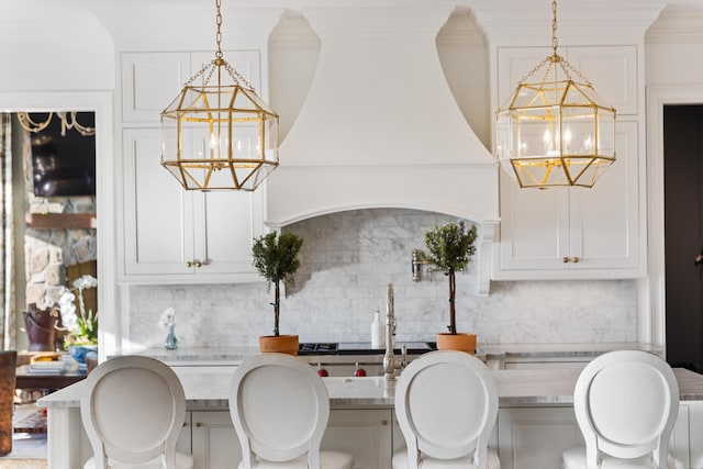 bathroom featuring decorative backsplash and ornamental molding