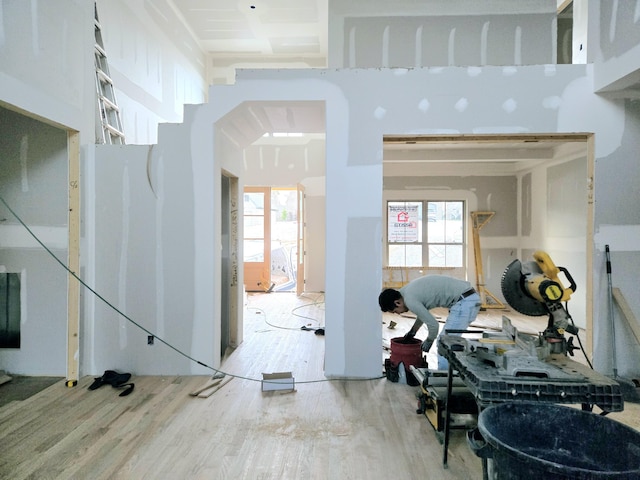 misc room with a healthy amount of sunlight and light hardwood / wood-style flooring