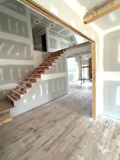 basement with wood-type flooring