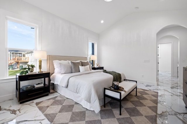 bedroom with vaulted ceiling