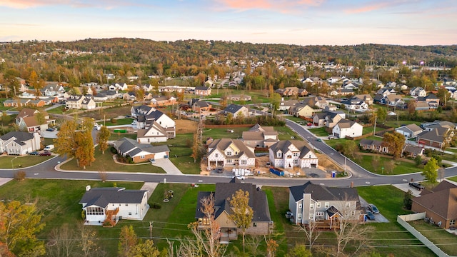 view of aerial view at dusk