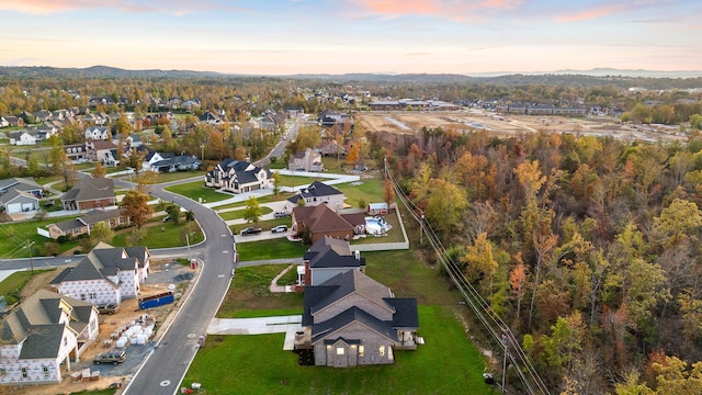 view of aerial view at dusk