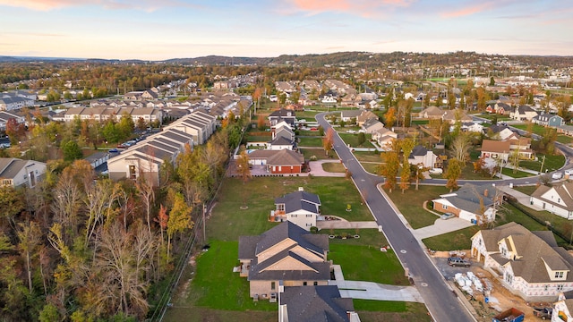 view of aerial view at dusk