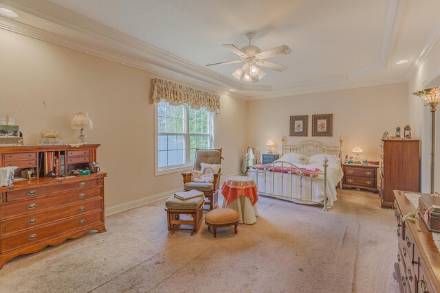 6315 Laramie Cir, Chattanooga, TN 37421 - bedroom featuring ornamental molding, carpet floors, a raised ceiling, ceiling fan, and baseboards
