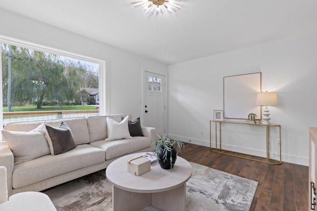 living room with dark wood-type flooring