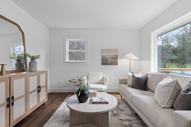 living room with dark hardwood / wood-style floors