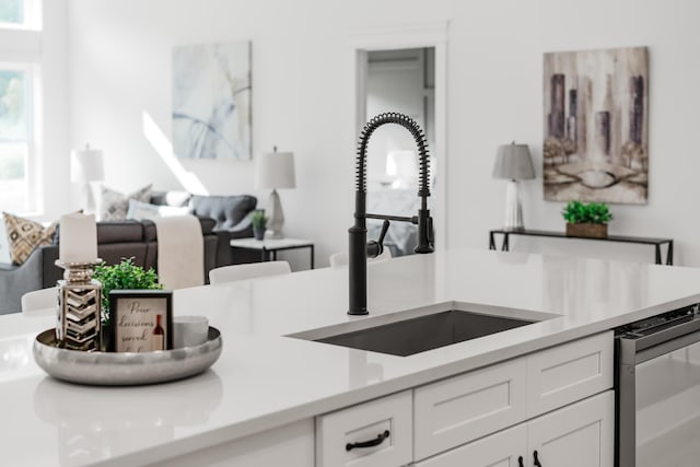 kitchen with white cabinetry, sink, and stainless steel dishwasher