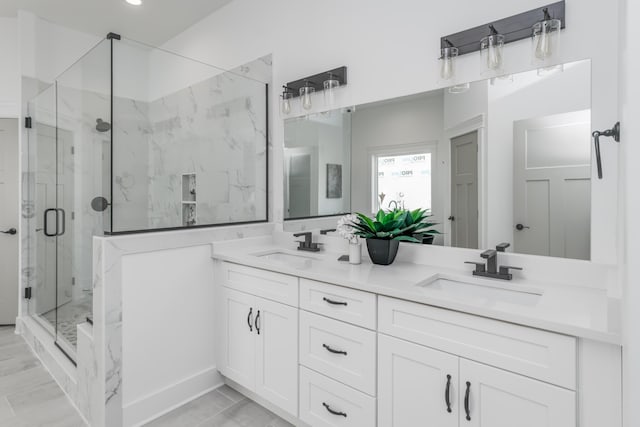 8340 Snowdrop Way, Ooltewah, TN 37363 - full bath featuring a marble finish shower, double vanity, and recessed lighting