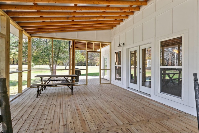 wooden terrace featuring french doors