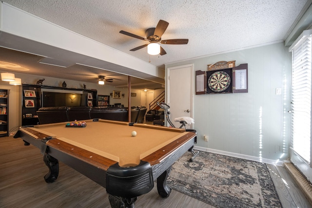 game room with hardwood / wood-style flooring, a healthy amount of sunlight, and billiards