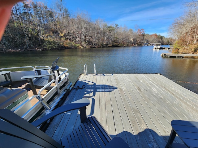 view of dock with a water view