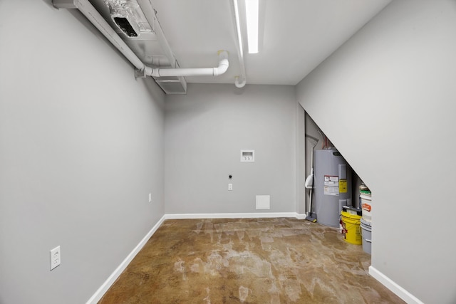 basement featuring carpet and water heater