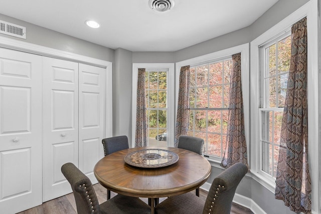 dining area featuring wood-type flooring and a wealth of natural light