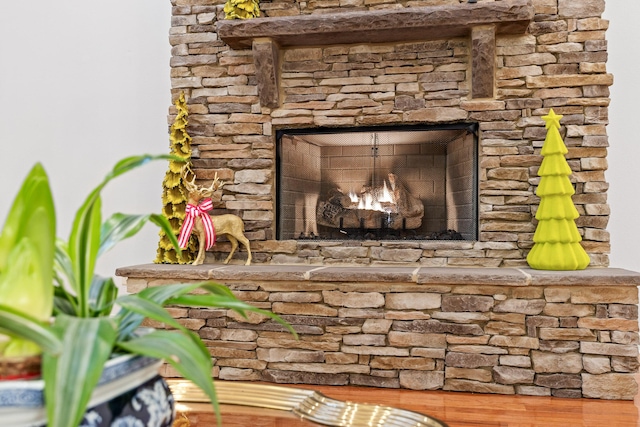 interior details with a fireplace