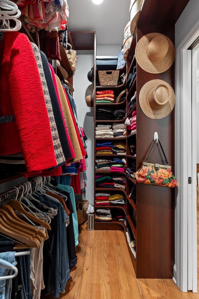 walk in closet with hardwood / wood-style flooring