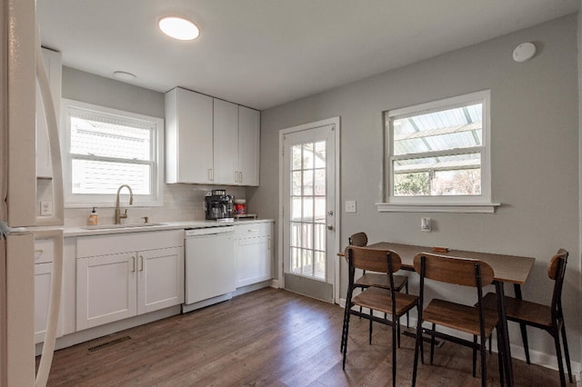 kitchen featuring white cabinetry, white dishwasher, and a healthy amount of sunlight