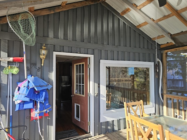 exterior space with board and batten siding