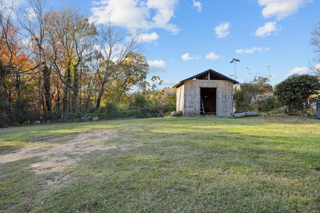 view of yard featuring a shed