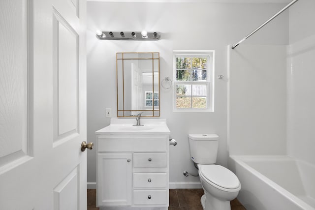 full bathroom with tile patterned floors, vanity, toilet, and shower / bathtub combination