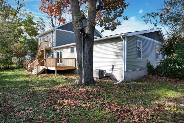1024 Hurst St, East Ridge, TN 37412 - back of property with stairs, cooling unit, a deck, a lawn, and crawl space