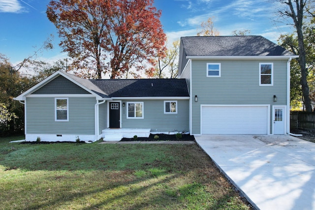 1024 Hurst St, East Ridge, TN 37412 - view of front of home with a garage, driveway, a front lawn, roof with shingles, and crawl space