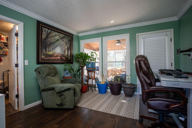 office featuring crown molding and dark wood-type flooring