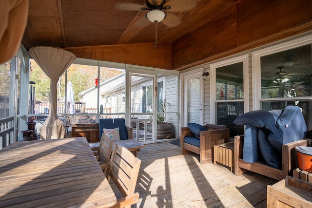 wooden terrace with ceiling fan