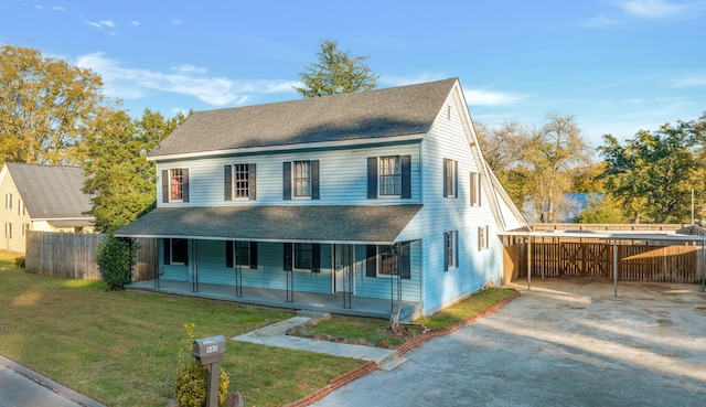 view of front of home featuring a porch and a front lawn