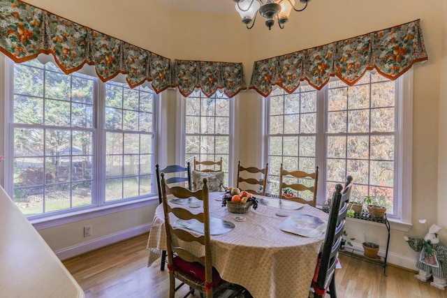 dining space with a chandelier and light wood-type flooring